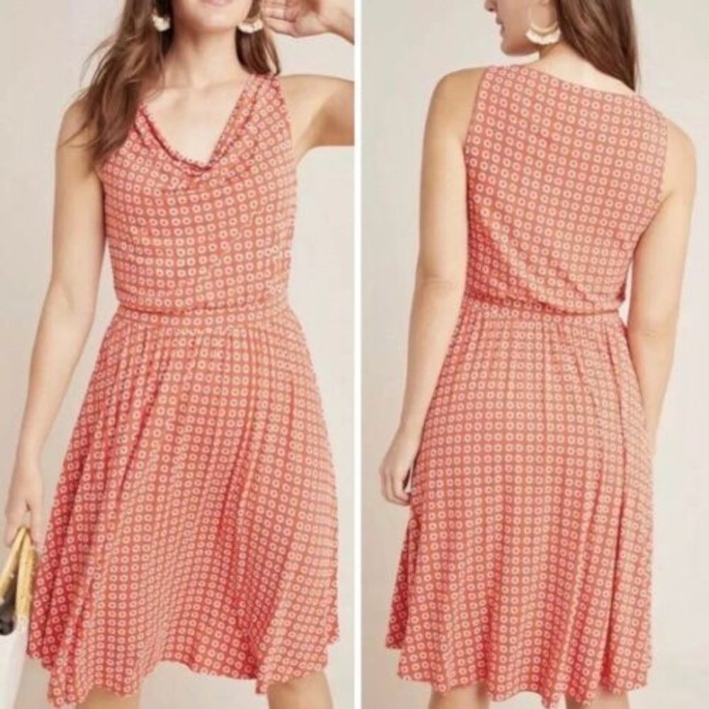 #53 - Anthropologie Maeve Brianne Coral Orange Floral Cowl Neck Dress NWT XS